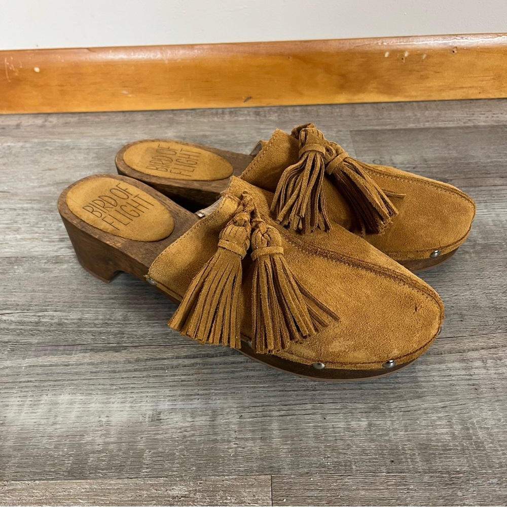 Bird of Flight Wooden Clogs 40‎ 9.5 Leather Suede Neutral Minimalist Cottage